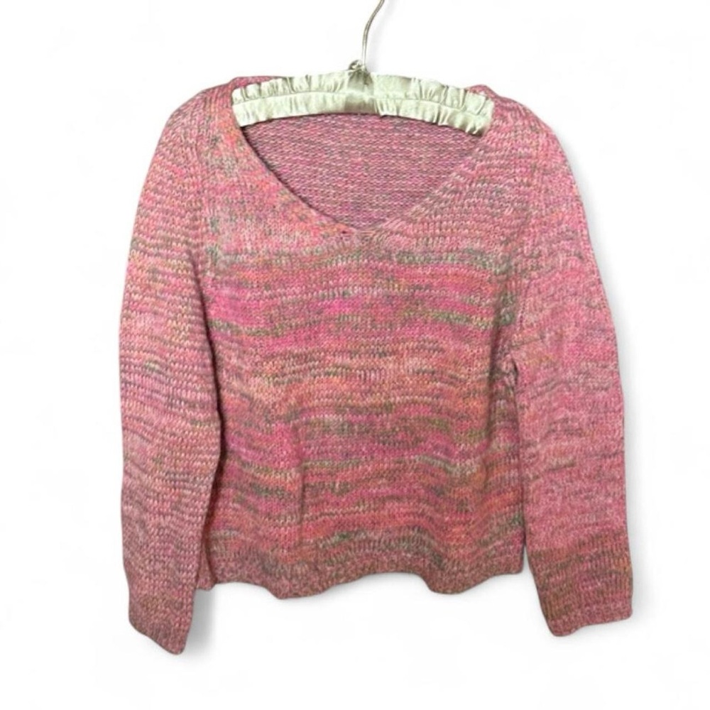 Pink and Green V-neck Sweater